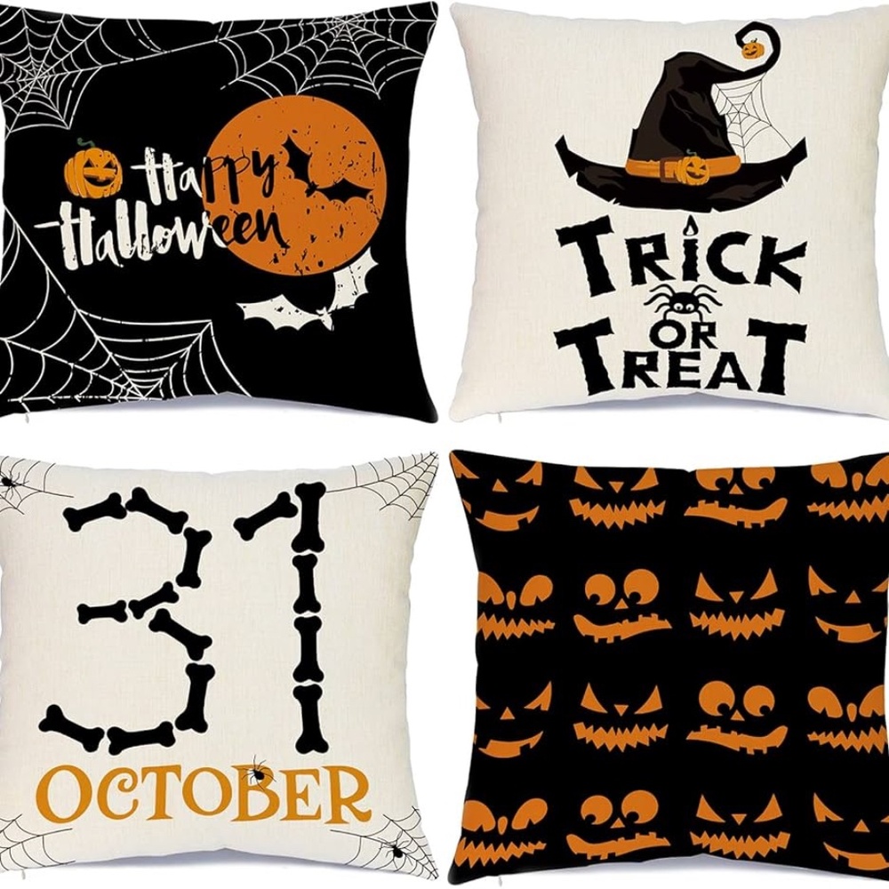 NWOT Set of 4 Happy Halloween Pillow Covers Size 20x20